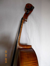 Violoncel Guarnieri brun-roscat inchis - pe grund auriu, lacuit manual cu serlac-alcool tehnic